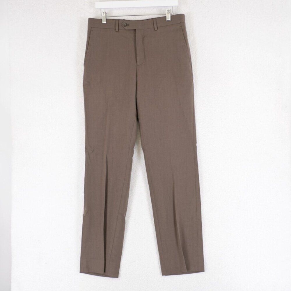 DAMAGED Pronto Uomo Brown Wool Brown Flat Front Mid Rise Dress Pants 34/34 Lined